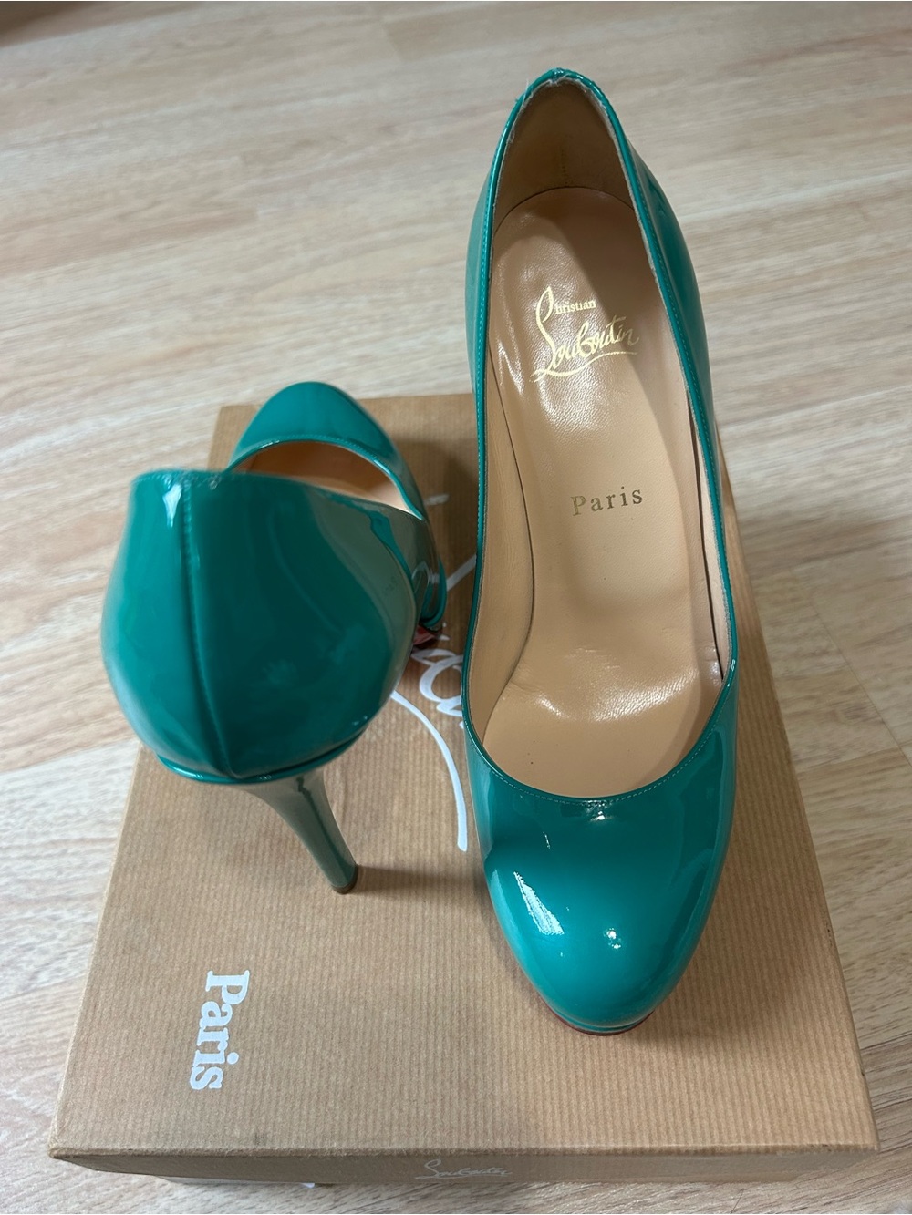 Christian Louboutin Teal Patent Leather Pumps